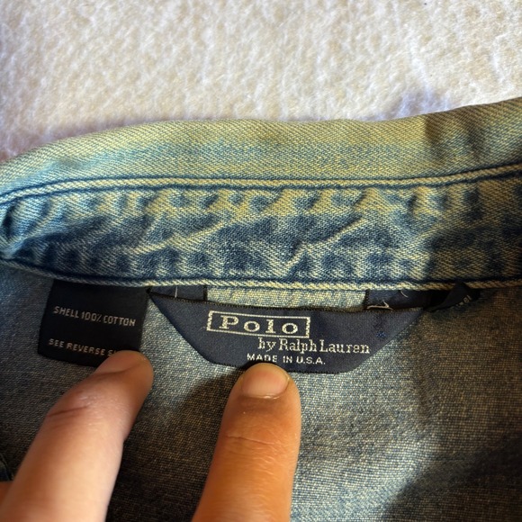 Vintage Polo Ralph Lauren Denim Harrington Jacket XL Blue Made in USA 90s Pony - Picture 3 of 7